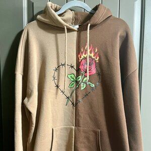Streetwear Society Two-Tone Graphic Hoodie | L | Rose & Flame Print | Fleece Lin